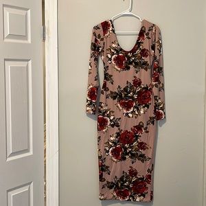 COPY - Mauve Color and Rose Pattern Midi Dress